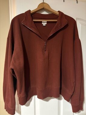 A New Day- Half-Zip Pullover Sweater - Rust